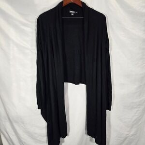 DKNY Size M/L Open Front High Low Drape Cardigan Silk Cashmere Black
